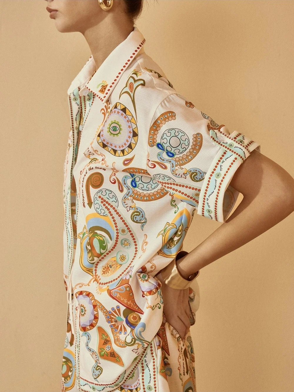 Commense Cream Paisley High-Waist Drawstring Shorts Set